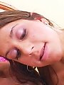 Smiling brunette teen gets a cock pounding in her shaved pussy