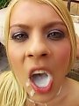 Blonde drooling a massive load of cum into her friends open mouth